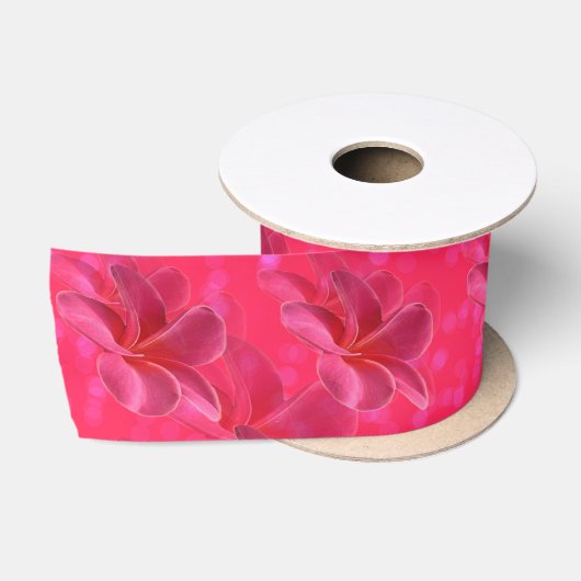 Roze Frangipani Blush Pattern Satijnen Lint (Spoel)