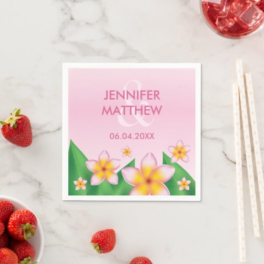 Roze Frangipani en groene bladeren Tropische bruil Servet (Insitu)