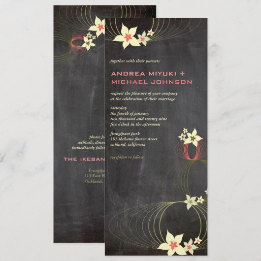 Roze Frangipani Flower Chalkboard Wedding Invite Kaart (Voorkant / Achterkant)