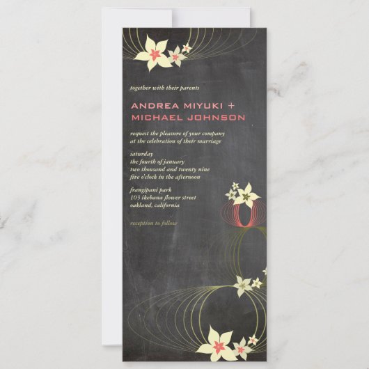 Roze Frangipani Flower Chalkboard Wedding Invite Kaart (Voorkant)