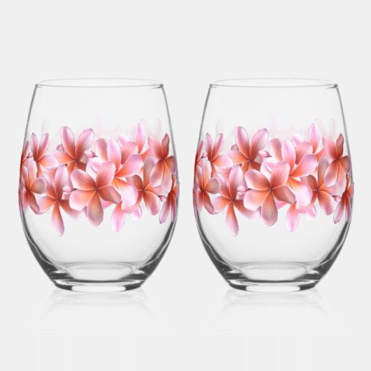 Roze Frangipani Flowers Hawaïaanse Drink Wijnglas Zonder Voet (Achterkant)