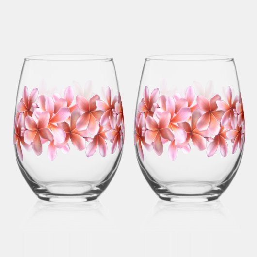 Roze Frangipani Flowers Hawaïaanse Drink Wijnglas Zonder Voet (Voorkant)