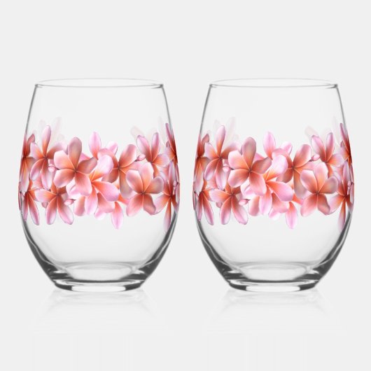 Roze Frangipani Flowers Hawaïaanse Drink Wijnglas Zonder Voet (Links)