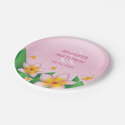 Roze Frangipani Flowers Tropisch huwelijk Papieren Bordje (Gekanteld)