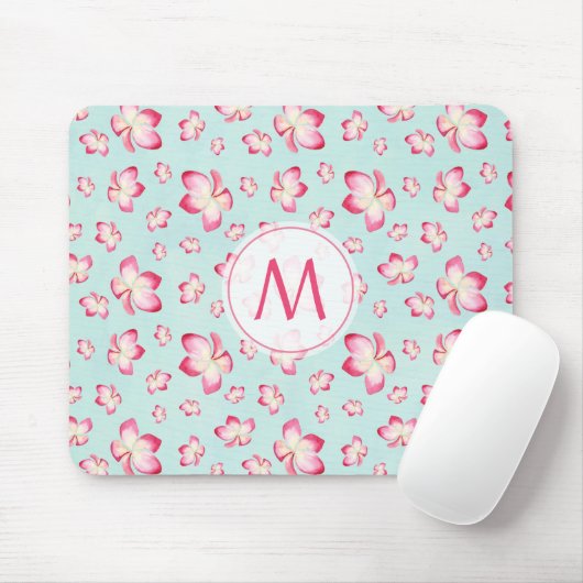 Roze Frangipani Monogram Aqua Muismat (Met muis)