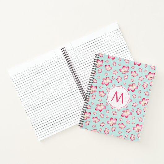 Roze Frangipani Monogram Aqua Notitieboek (Binnen)