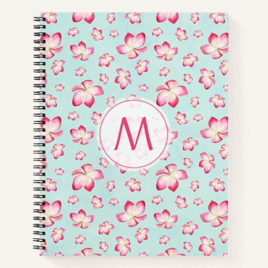 Roze Frangipani Monogram Aqua Notitieboek (Voorkant)