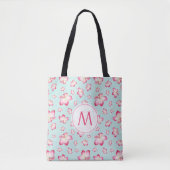 Roze Frangipani Monogram Aqua Tote Bag (Voorkant)