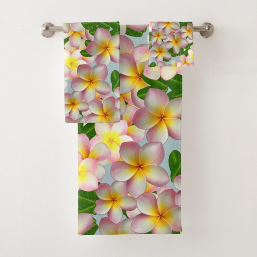 Roze Frangipani Plumeria Bloemen Badhanddoek Set Bad Handdoek (Insitu)