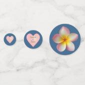 Roze Frangipani Plumeria Flowers & Heart op Blue Confetti (Achterkanten)