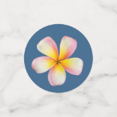 Roze Frangipani Plumeria Flowers & Heart op Blue Confetti (Kleine voorkant)