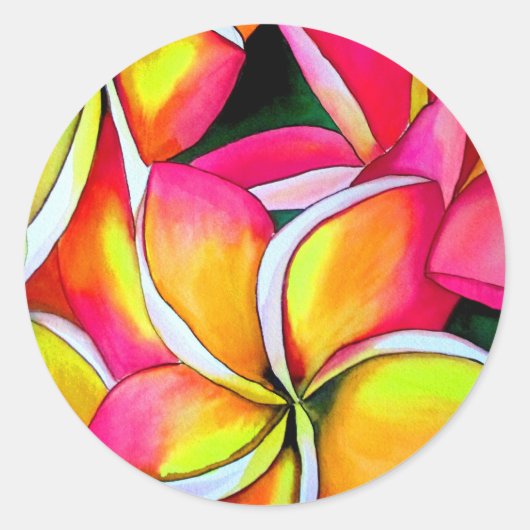 Roze Frangipani Plumeria strand bruiloft Ronde Sticker (Voorkant)