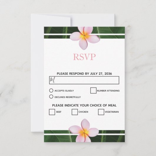 Roze Frangipani Plumeria Wedding RSVP Kaarten (Voorkant)