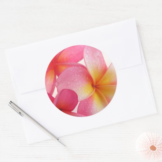 Roze Frangipani Ronde Sticker (Envelop)
