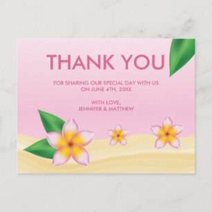 Roze Frangipani Tropische bruiloft Dank je Briefkaart