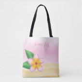 Roze Frangipani-ventilator met persoonlijke naam Tote Bag (Voorkant)
