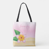 Roze Frangipani-ventilator met persoonlijke naam Tote Bag (Achterkant)