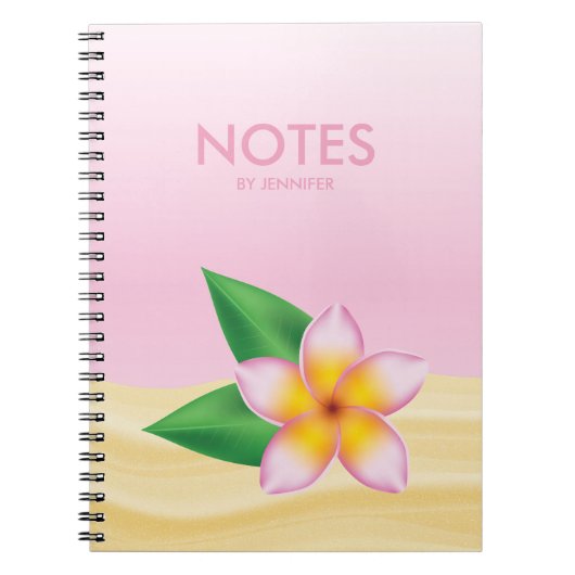Roze Frangipani-ventilator met titel Notitieboek (Voorkant)