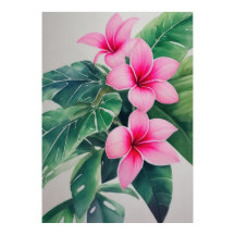 Roze Frangipani Waterverf Bloem