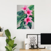 Roze Frangipani Waterverf Bloem Poster (Thuiskantoor)