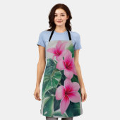 Roze Frangipani Waterverf Bloem Schort (Gedragen)