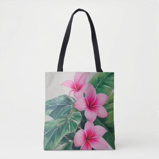 Roze Frangipani Waterverf Bloemen Tote Bag (Voorkant)