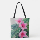 Roze Frangipani Waterverf Bloemen Tote Bag (Achterkant)