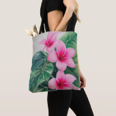 Roze Frangipani Waterverf Bloemen Tote Bag (Dichtbij)
