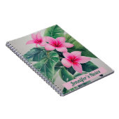Roze Frangipani Waterverf gepersonaliseerd Notitie Notitieboek (Rechterzijde)