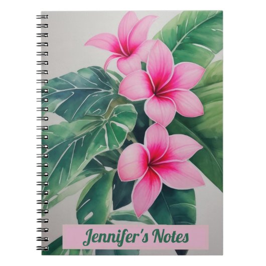 Roze Frangipani Waterverf gepersonaliseerd Notitie Notitieboek (Voorkant)