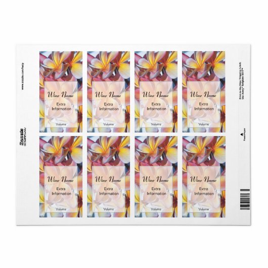 Roze Frangipani Wijnlabel Etiket (Full Sheet)