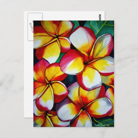 Roze Frangipanis briefkaart van Sacha Grossel Art (Voorkant / Achterkant)