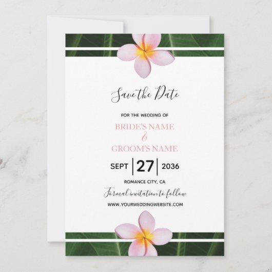 Roze franjangipani Plumeria Wedding slaat de datum Save The Date (Voorkant)