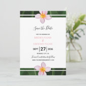 Roze franjangipani Plumeria Wedding slaat de datum Save The Date (Staand voorkant)