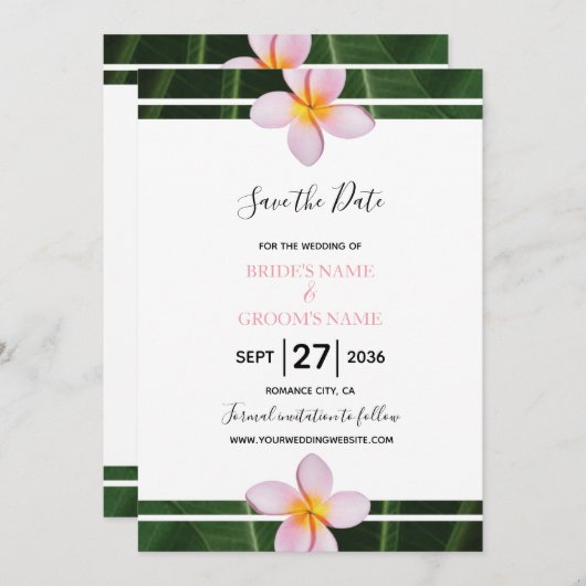 Roze franjangipani Plumeria Wedding slaat de datum Save The Date (Voorkant / Achterkant)