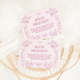 Roze Frans Bloemen Toile Boeken voor Baby shower Informatiekaartje