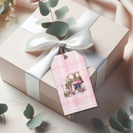 Roze Frans Café Bruidsfeestje Cadeaulabel