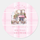 Roze Frans Café Bruidsuitje Ronde Sticker (Voorkant)