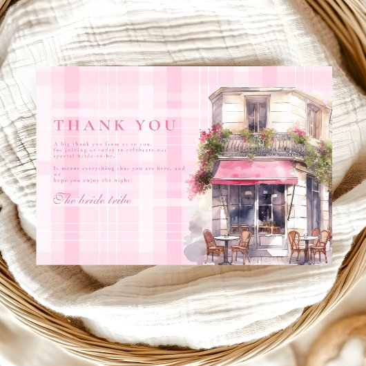 Roze Frans Cafe Vrijgezellenfeest Bedankkaart
