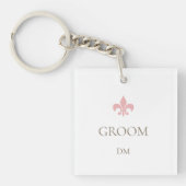 Roze Frans Fleur de Lis Groom Initialen Monogram Sleutelhanger (voorkant)