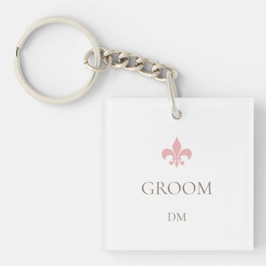 Roze Frans Fleur de Lis Groom Initialen Monogram Sleutelhanger (voorkant)