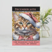 Roze Frans Kat Vakantie Schattige jaar Kerstmis Kaart (Staand voorkant)