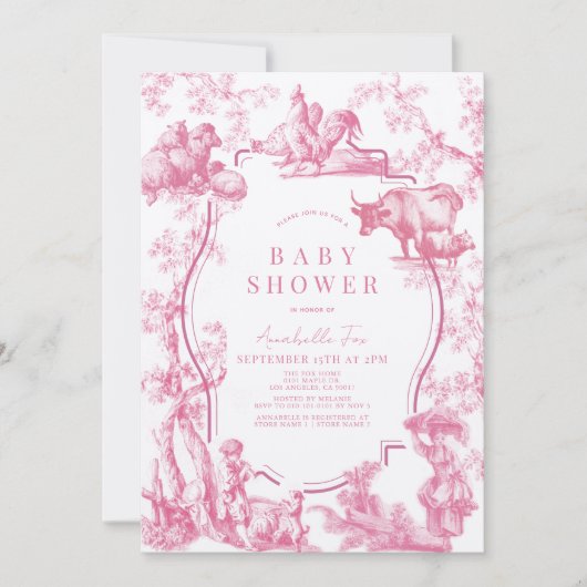 Roze Frans Land Boerderij Dier Meisje Baby shower Kaart (Voorkant)