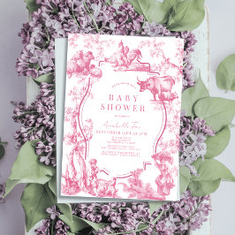 Roze Frans Land Boerderij Dier Meisje Baby shower Kaart