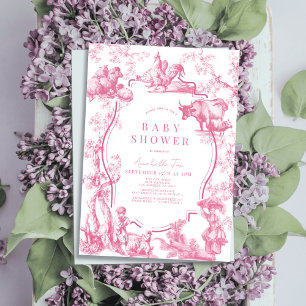 Roze Frans Land Boerderij Dier Meisje Baby shower Kaart