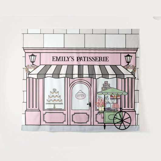 Roze Frans Parijse thema Meisjes Verjaardag Achter Wandkleed (Voorkant (horizontaal))