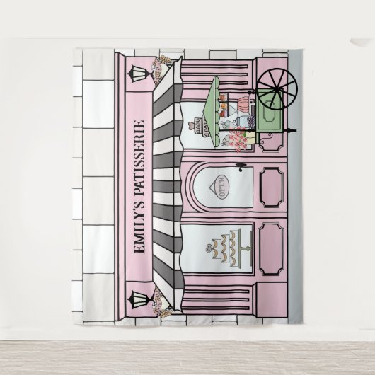 Roze Frans Parijse thema Meisjes Verjaardag Achter Wandkleed (Voorkant)
