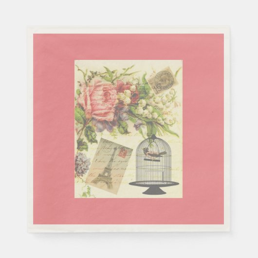 Roze Frans Thema  Paris Paper Napkins Servetten (Voorkant)