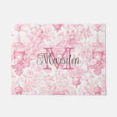 Roze Frans Toile de Jouy Monogram Initiaal Naam Deurmat (Voorkant)