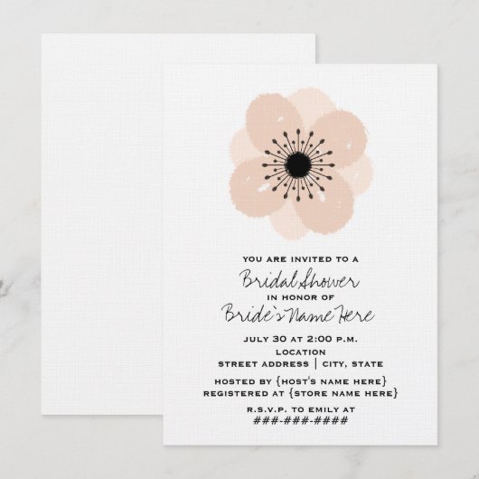 Roze Franse Anemone Bridal Shower Uitnodiging (Voorkant / Achterkant)